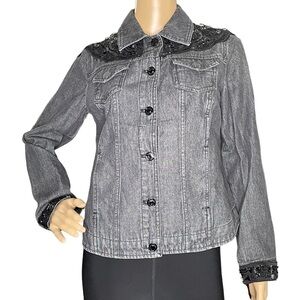 Chico’s lace detail denim jacket, NWT, size 0